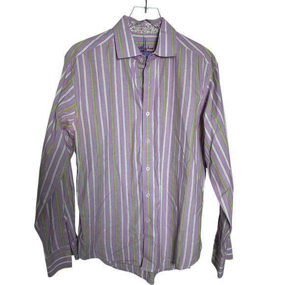 ROBERT GRAHAM Mens size Large Purple stripe dress shirt flip cuffs - Picture 1 of 13